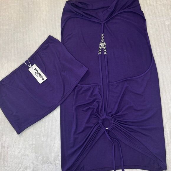 Free w/ $15 purchase Zeagoo Crystal Tank Top Blouse Purple Small Open Back Charm - Picture 7 of 10
